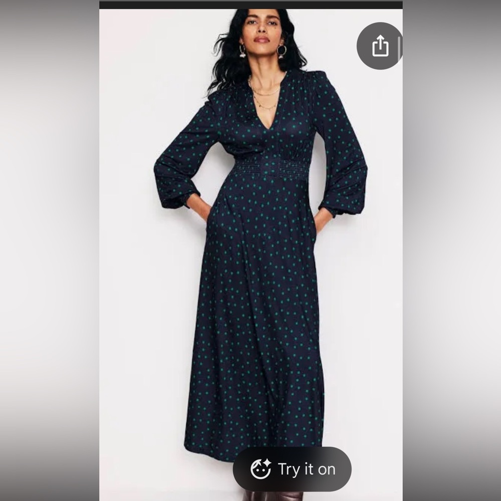 Boden Navy and green Long Sleeve Dress